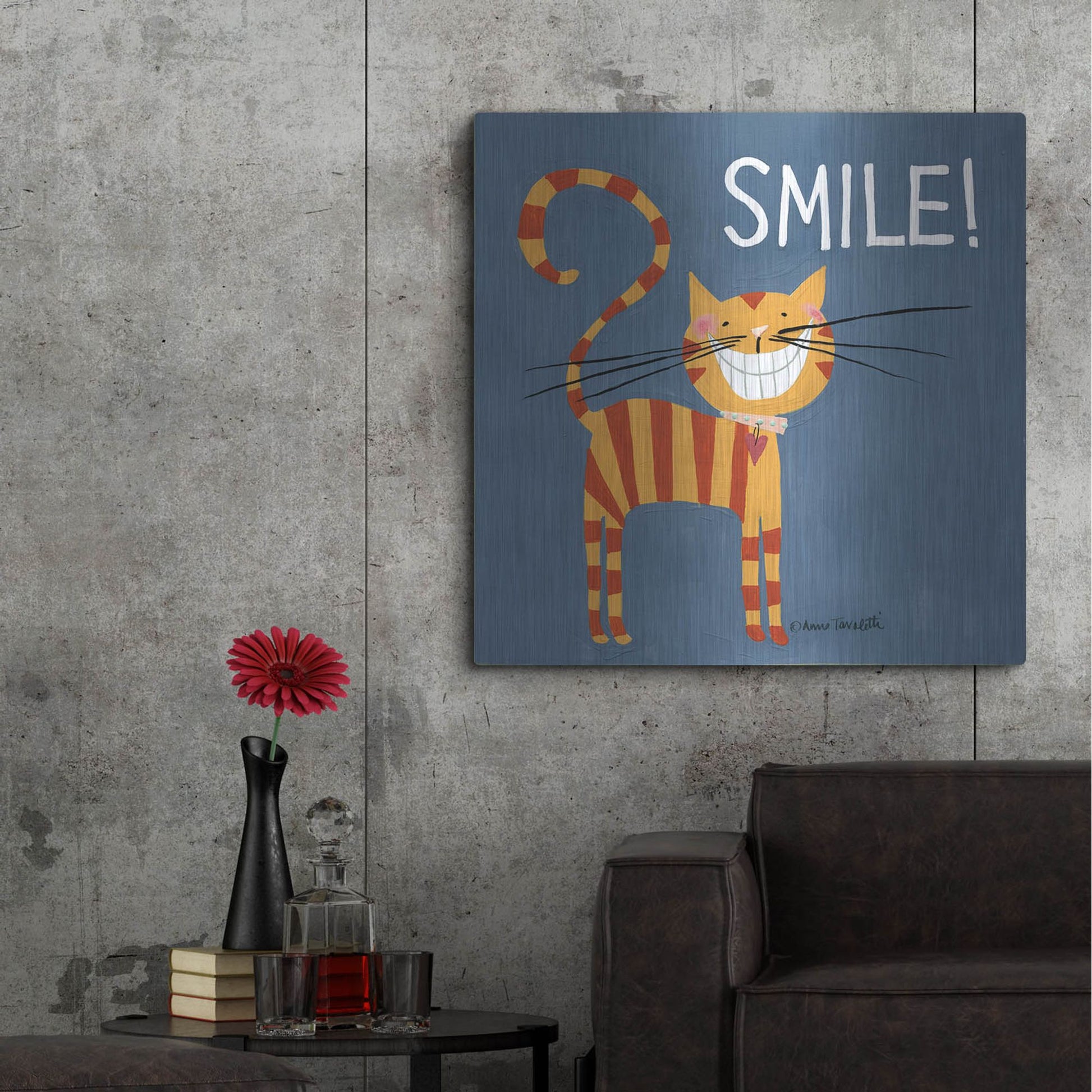 Luxe Metal Art 'Happy Cats Smile' by Anne Tavoletti, Metal Wall Art,36x36