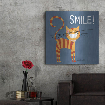 Luxe Metal Art 'Happy Cats Smile' by Anne Tavoletti, Metal Wall Art,36x36