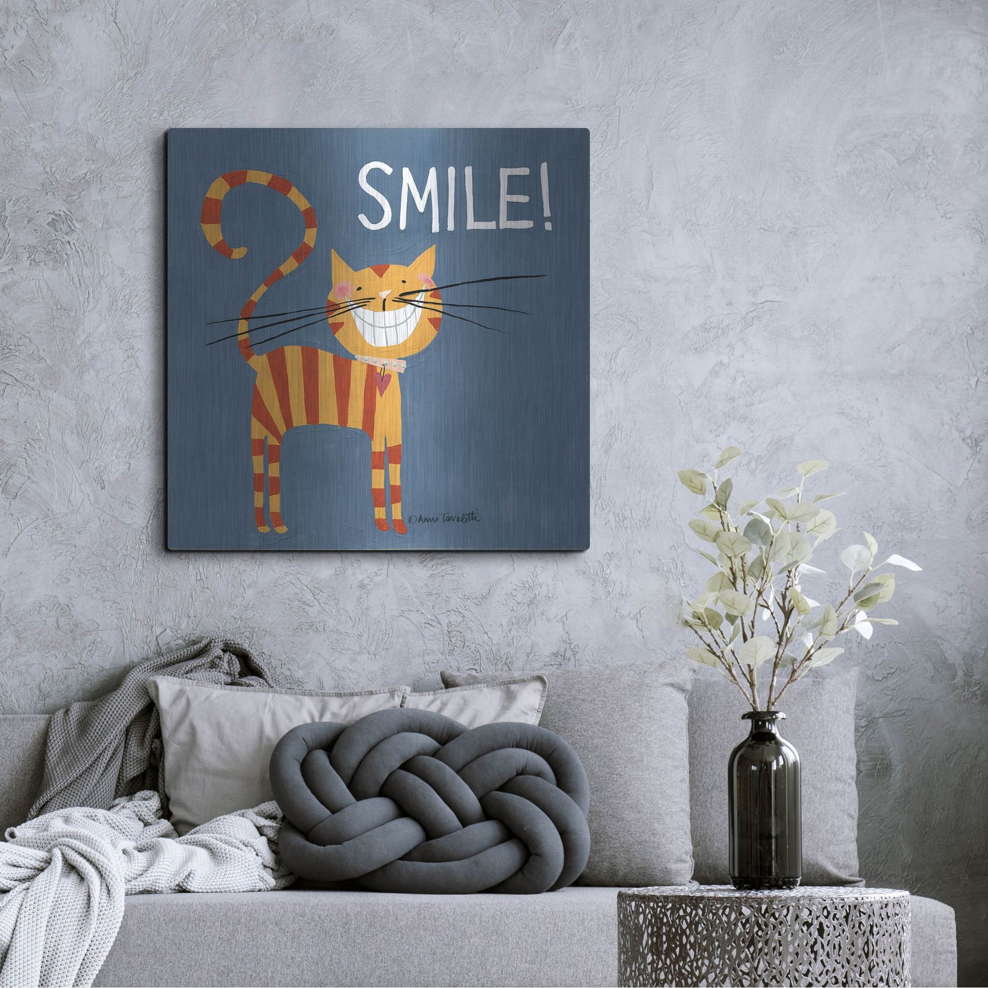 Luxe Metal Art 'Happy Cats Smile' by Anne Tavoletti, Metal Wall Art,36x36