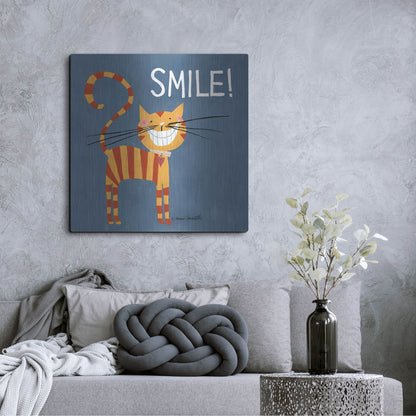 Luxe Metal Art 'Happy Cats Smile' by Anne Tavoletti, Metal Wall Art,36x36