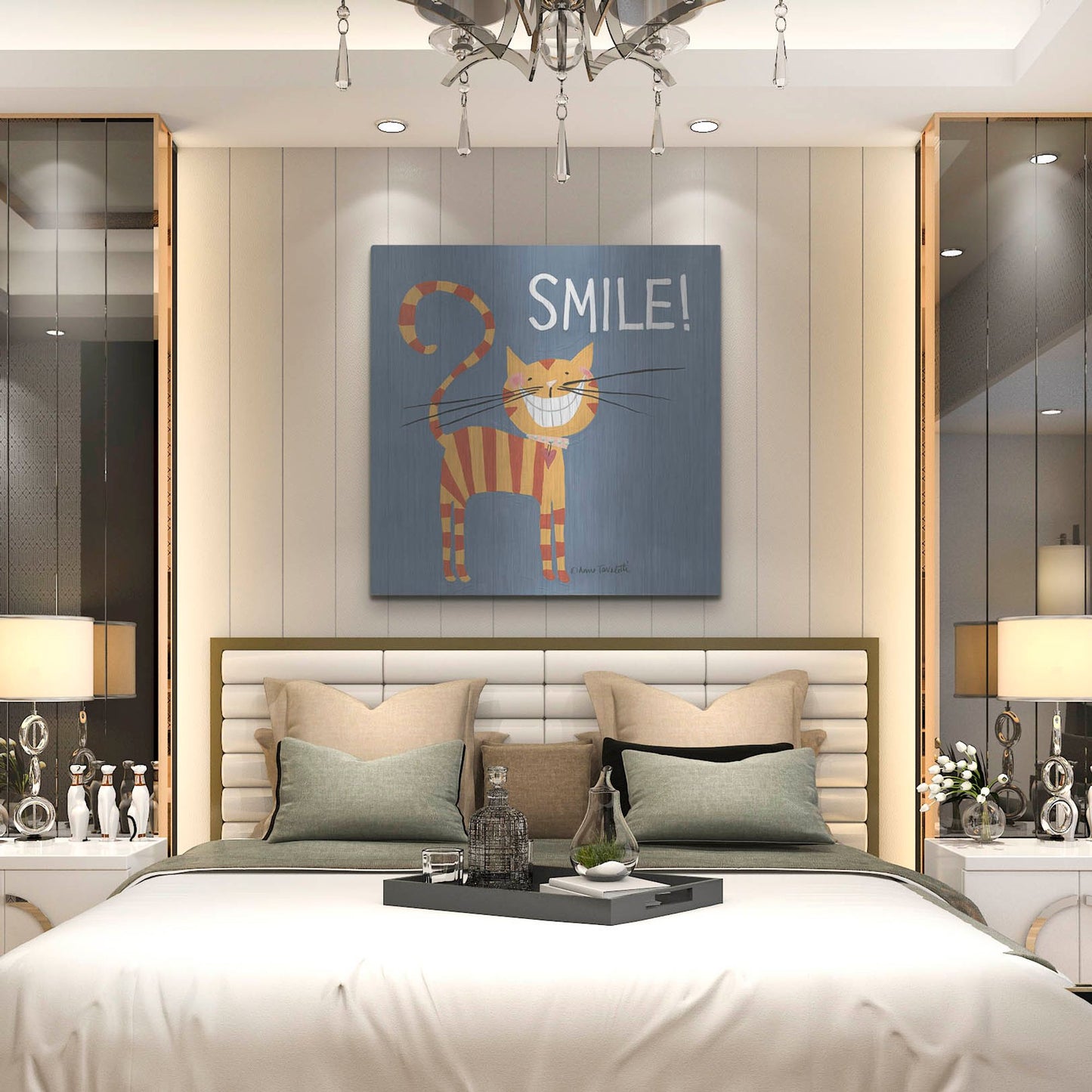 Luxe Metal Art 'Happy Cats Smile' by Anne Tavoletti, Metal Wall Art,36x36