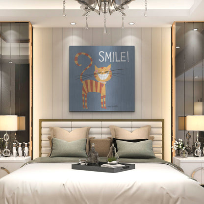 Luxe Metal Art 'Happy Cats Smile' by Anne Tavoletti, Metal Wall Art,36x36