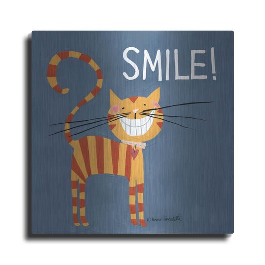 Luxe Metal Art 'Happy Cats Smile' by Anne Tavoletti, Metal Wall Art