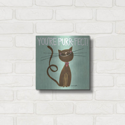 Luxe Metal Art 'Happy Cats Youre Purr-fect' by Anne Tavoletti, Metal Wall Art,12x12
