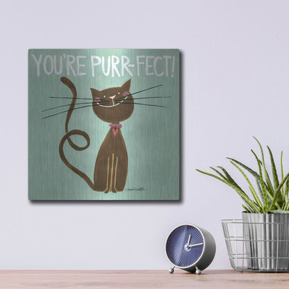 Luxe Metal Art 'Happy Cats Youre Purr-fect' by Anne Tavoletti, Metal Wall Art,12x12