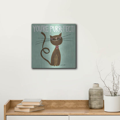 Luxe Metal Art 'Happy Cats Youre Purr-fect' by Anne Tavoletti, Metal Wall Art,12x12