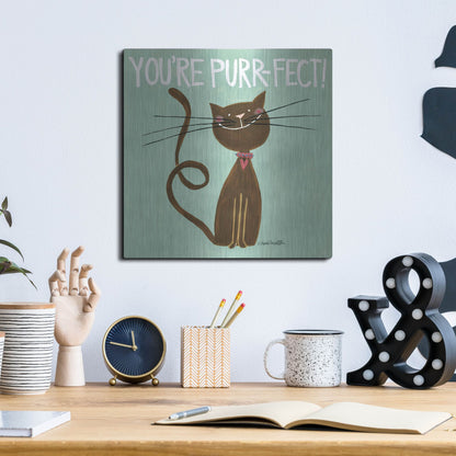 Luxe Metal Art 'Happy Cats Youre Purr-fect' by Anne Tavoletti, Metal Wall Art,12x12