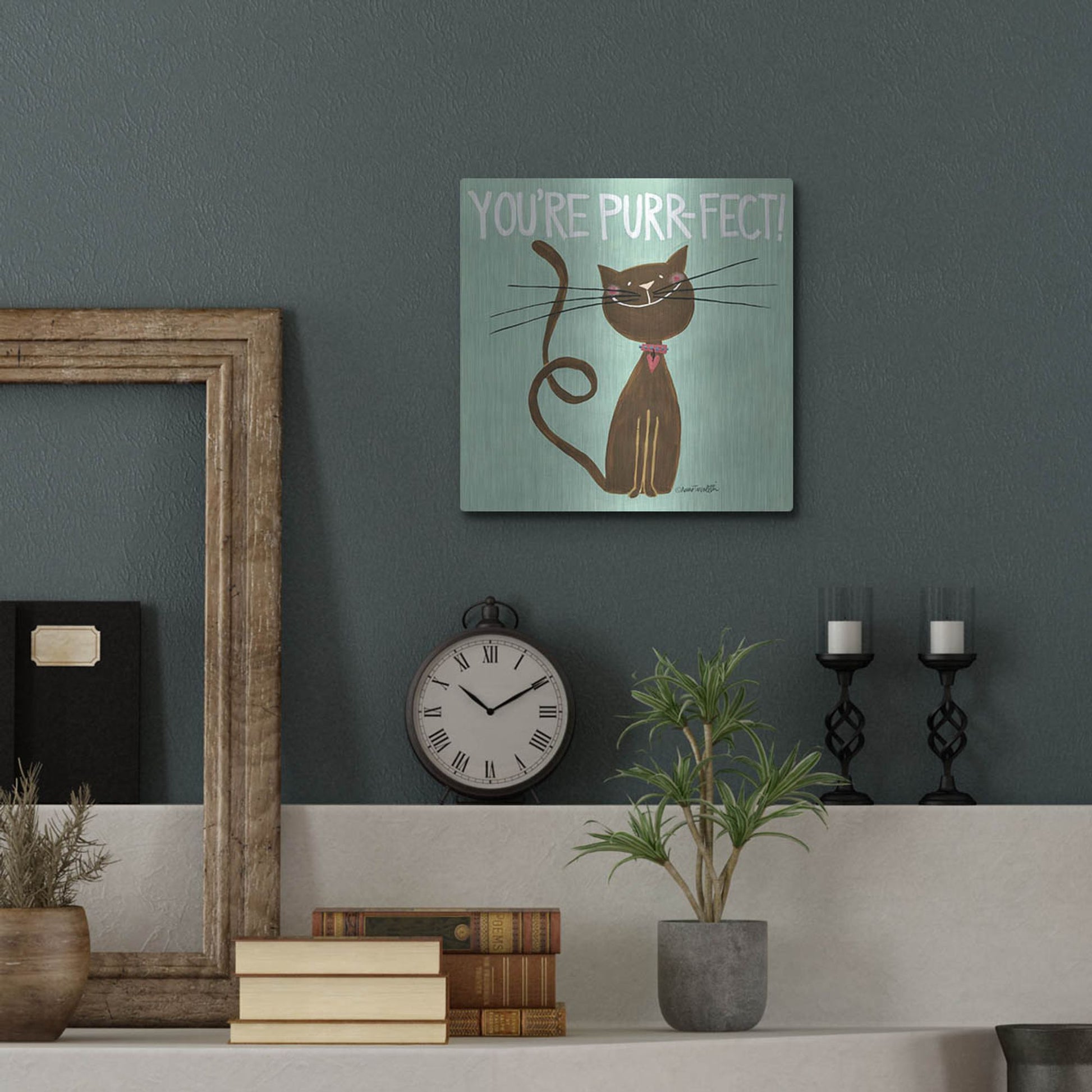 Luxe Metal Art 'Happy Cats Youre Purr-fect' by Anne Tavoletti, Metal Wall Art,12x12