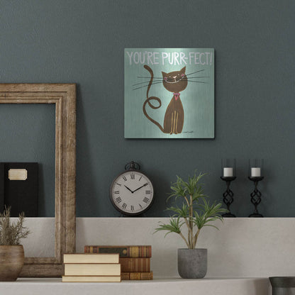 Luxe Metal Art 'Happy Cats Youre Purr-fect' by Anne Tavoletti, Metal Wall Art,12x12