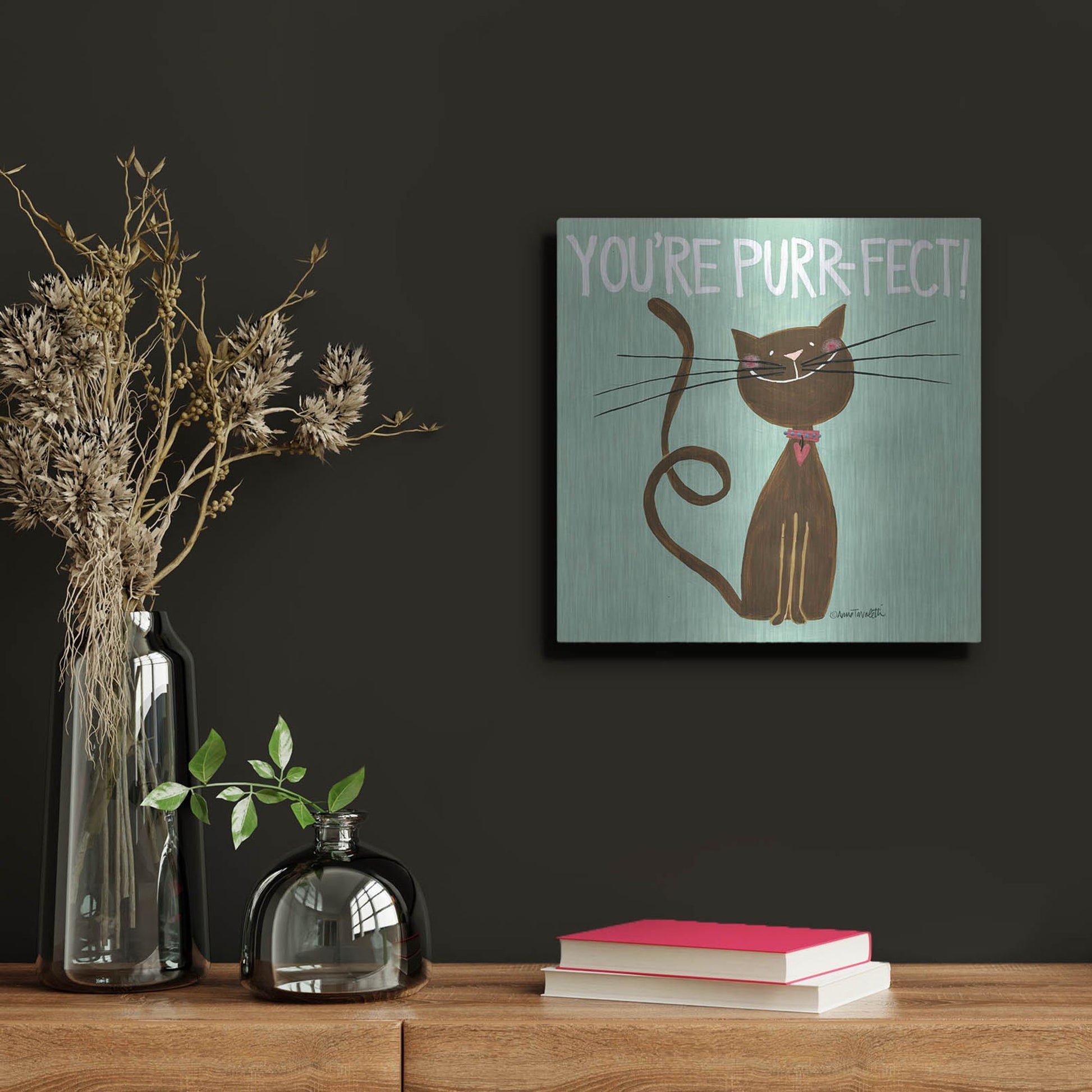 Luxe Metal Art 'Happy Cats Youre Purr-fect' by Anne Tavoletti, Metal Wall Art,12x12