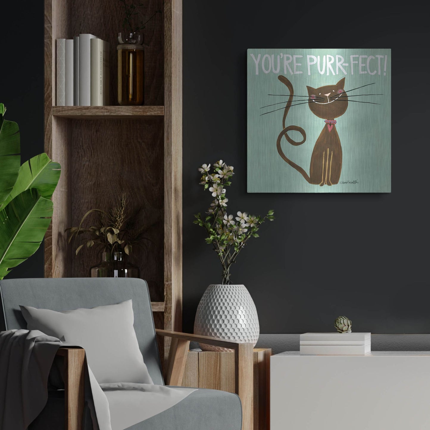 Luxe Metal Art 'Happy Cats Youre Purr-fect' by Anne Tavoletti, Metal Wall Art,24x24