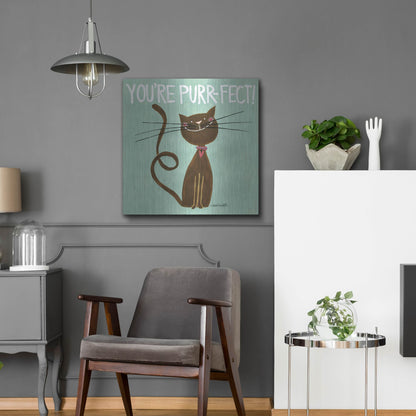 Luxe Metal Art 'Happy Cats Youre Purr-fect' by Anne Tavoletti, Metal Wall Art,24x24