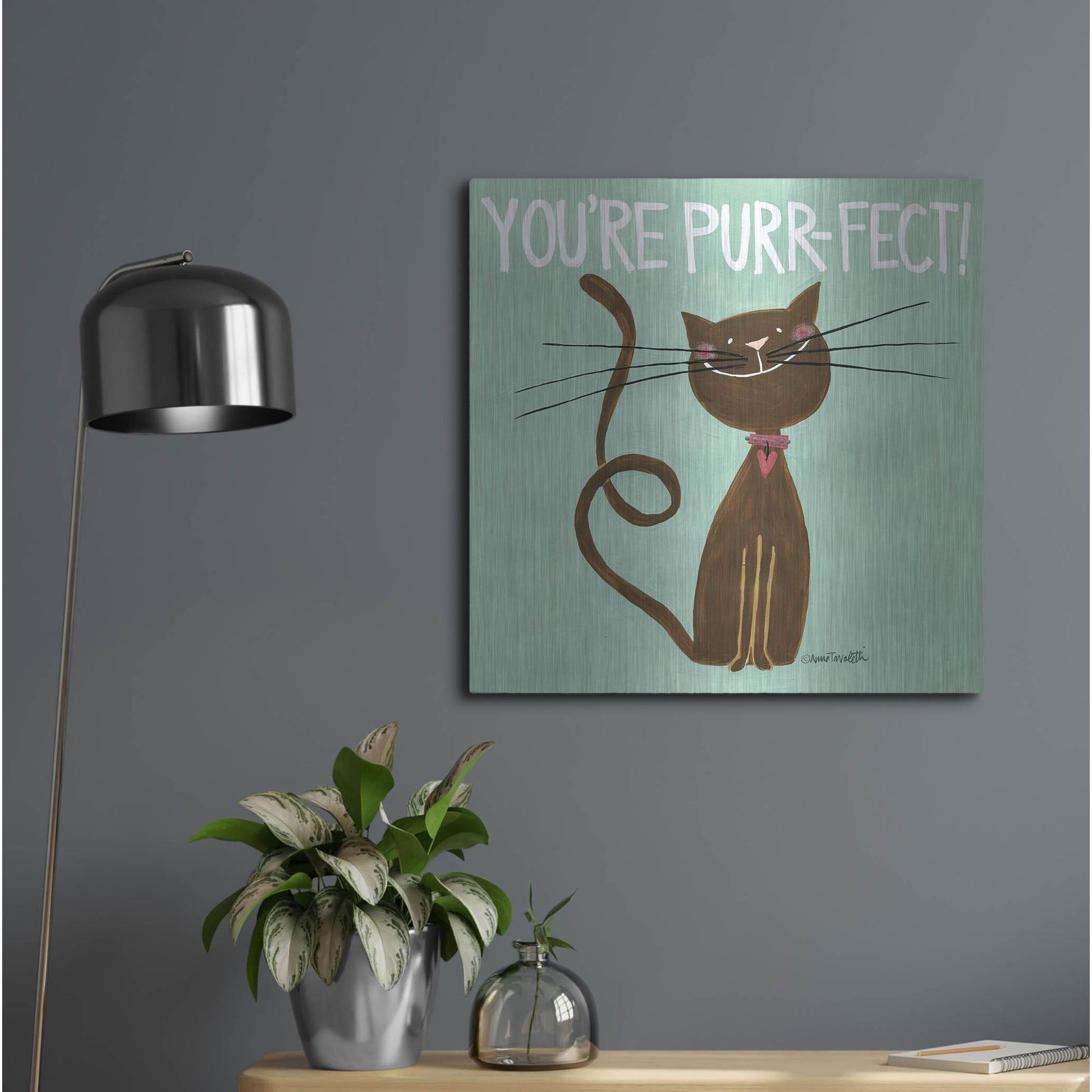 Luxe Metal Art 'Happy Cats Youre Purr-fect' by Anne Tavoletti, Metal Wall Art,24x24