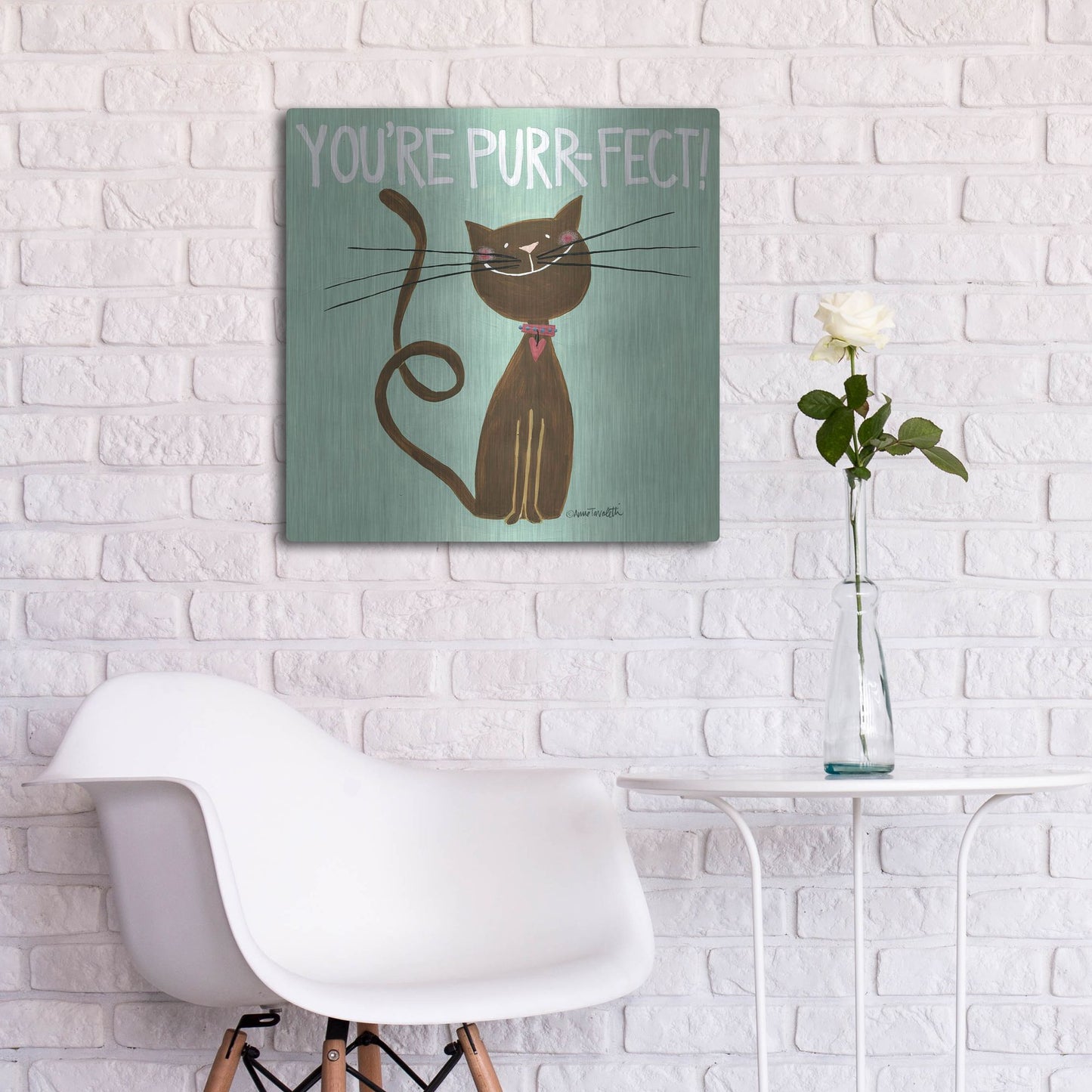 Luxe Metal Art 'Happy Cats Youre Purr-fect' by Anne Tavoletti, Metal Wall Art,24x24