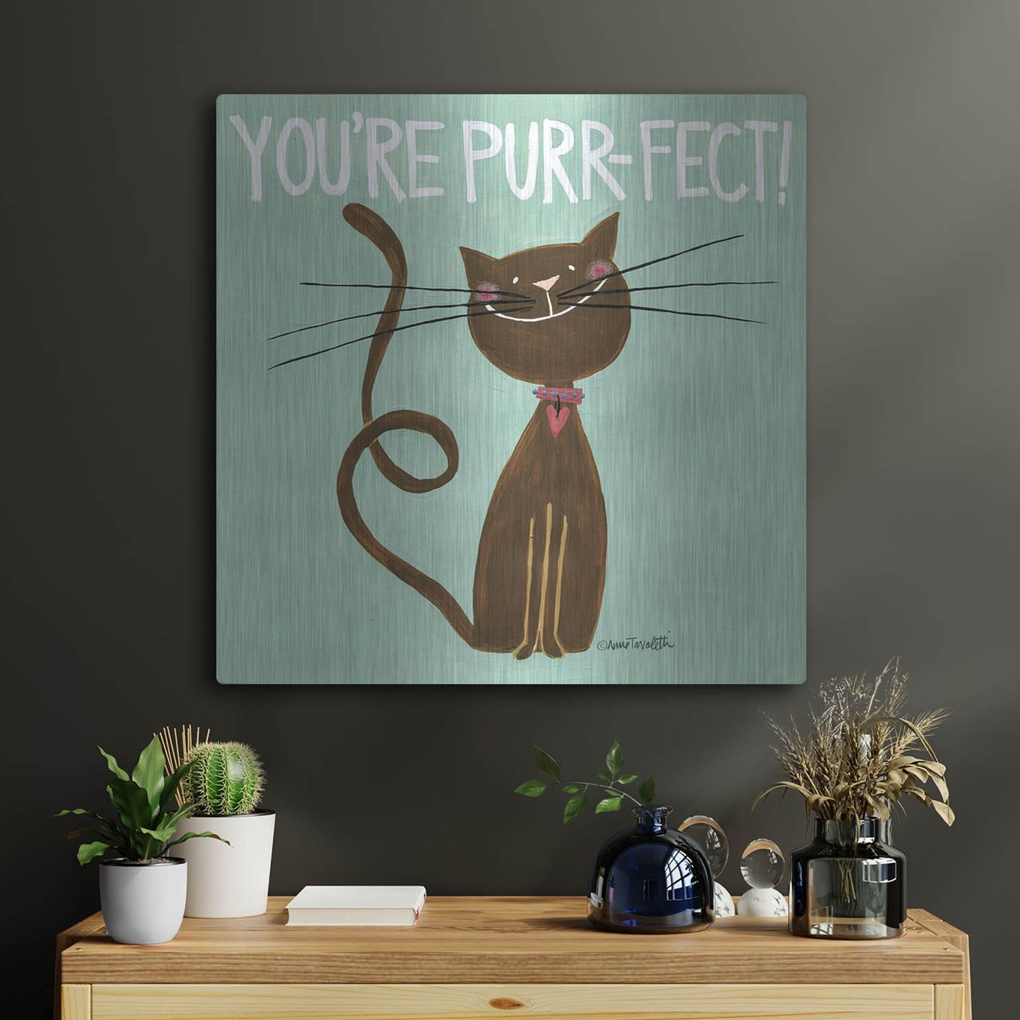 Luxe Metal Art 'Happy Cats Youre Purr-fect' by Anne Tavoletti, Metal Wall Art,24x24