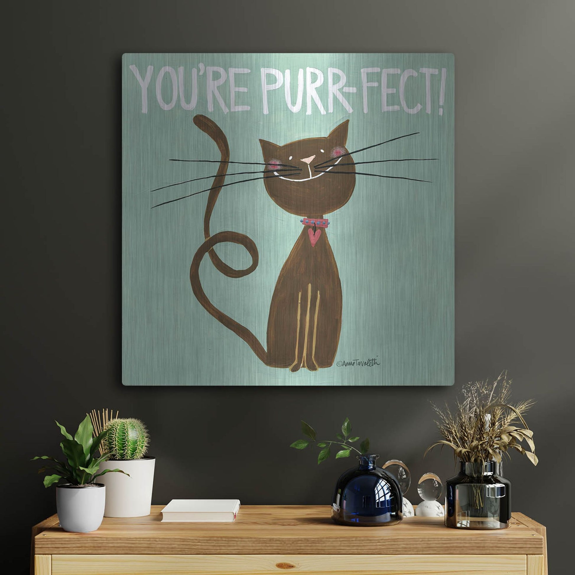 Luxe Metal Art 'Happy Cats Youre Purr-fect' by Anne Tavoletti, Metal Wall Art,24x24