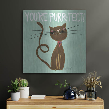 Luxe Metal Art 'Happy Cats Youre Purr-fect' by Anne Tavoletti, Metal Wall Art,24x24