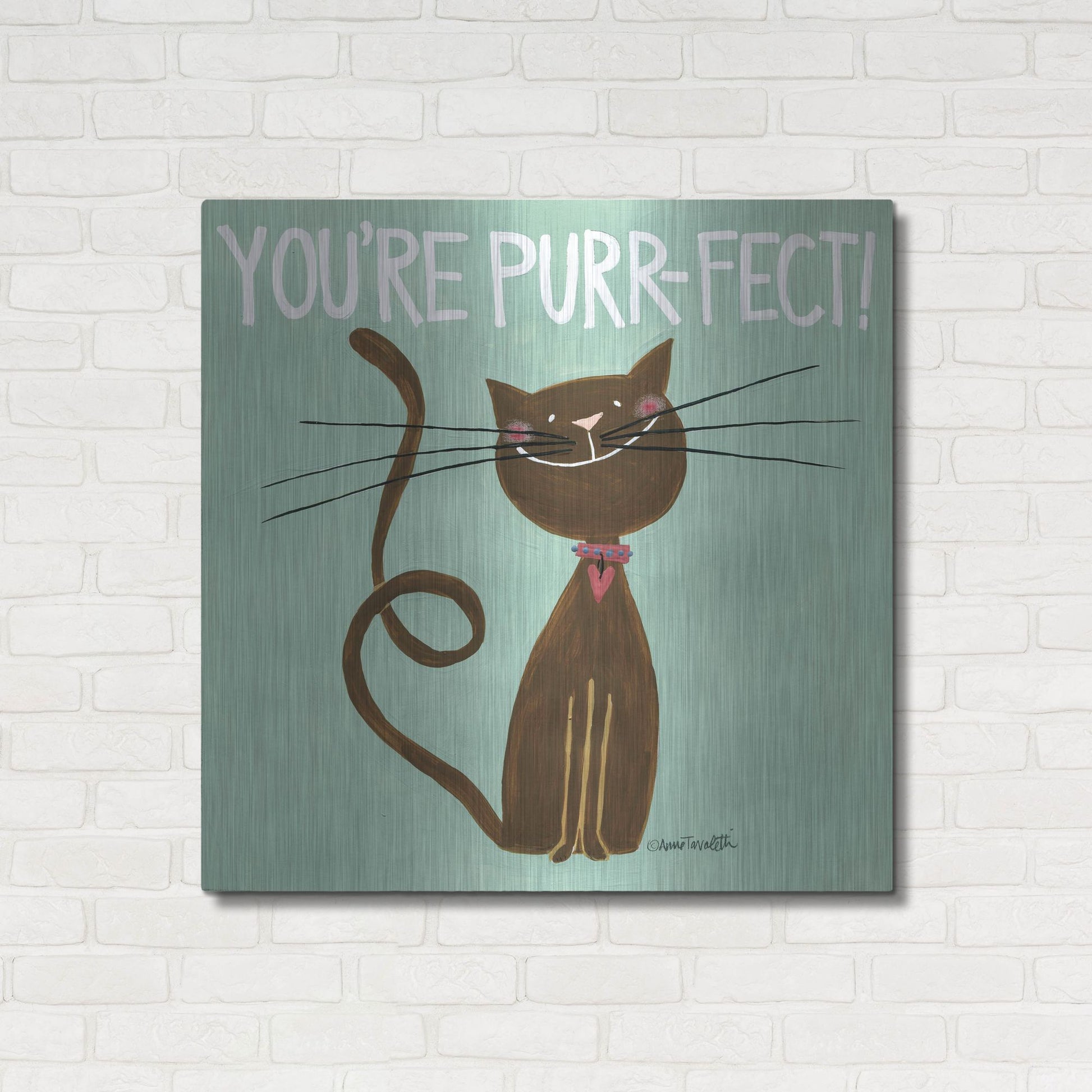 Luxe Metal Art 'Happy Cats Youre Purr-fect' by Anne Tavoletti, Metal Wall Art,36x36