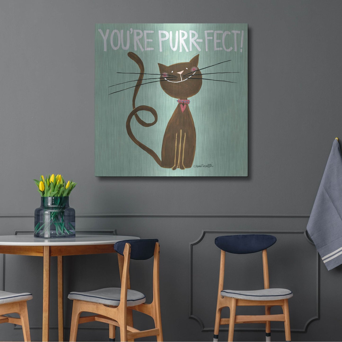 Luxe Metal Art 'Happy Cats Youre Purr-fect' by Anne Tavoletti, Metal Wall Art,36x36