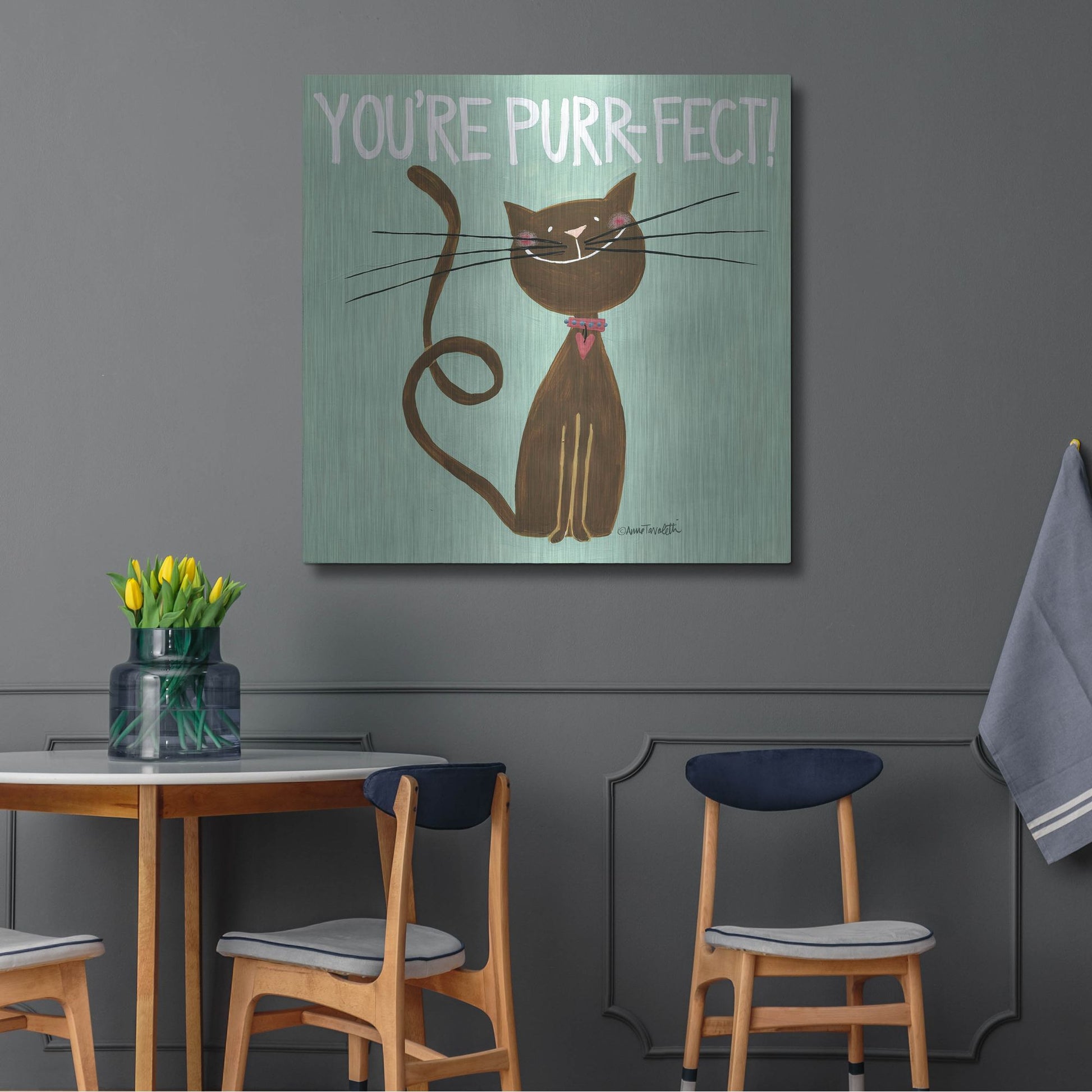 Luxe Metal Art 'Happy Cats Youre Purr-fect' by Anne Tavoletti, Metal Wall Art,36x36