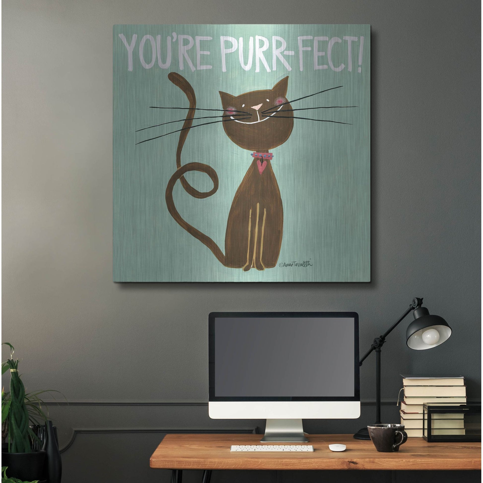 Luxe Metal Art 'Happy Cats Youre Purr-fect' by Anne Tavoletti, Metal Wall Art,36x36