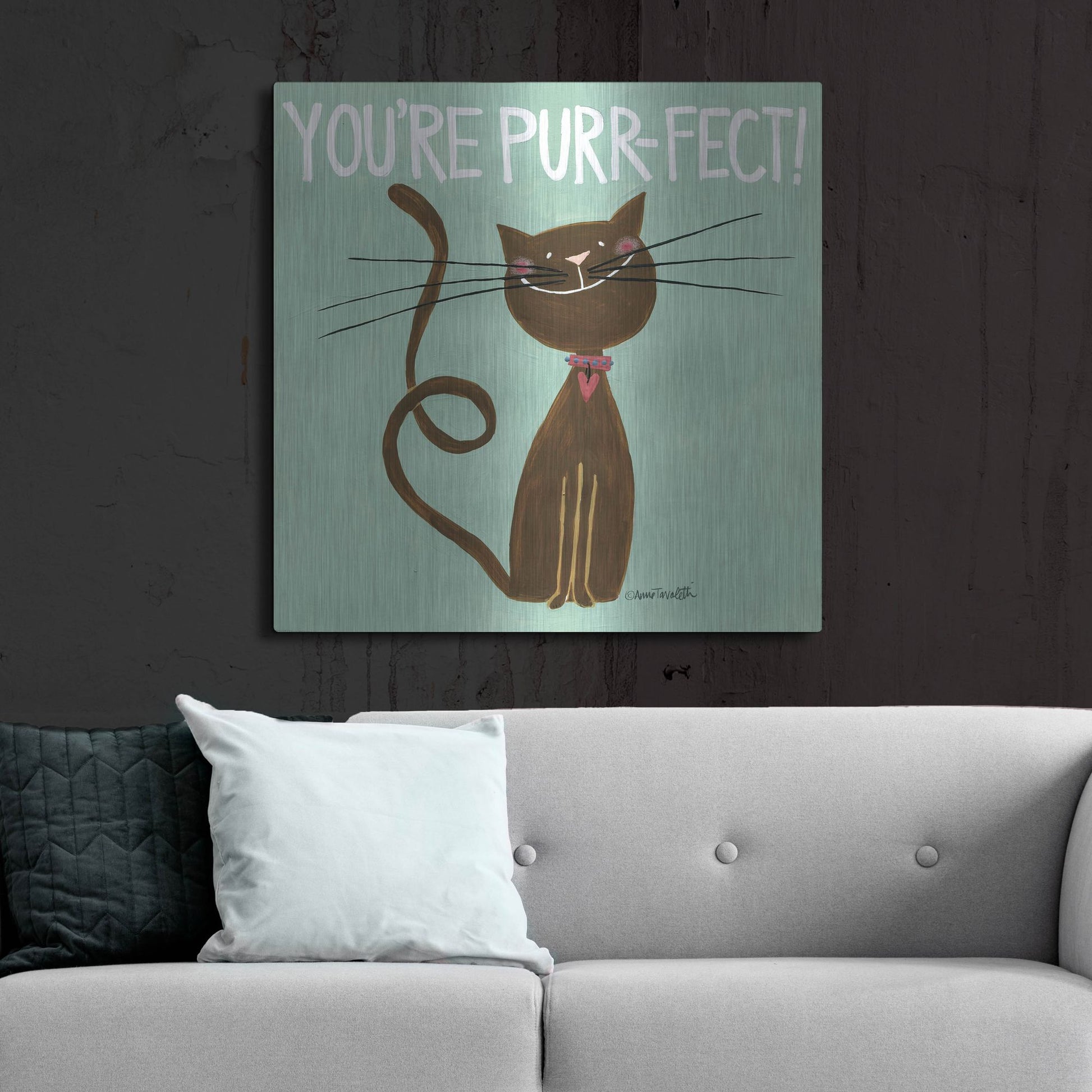 Luxe Metal Art 'Happy Cats Youre Purr-fect' by Anne Tavoletti, Metal Wall Art,36x36