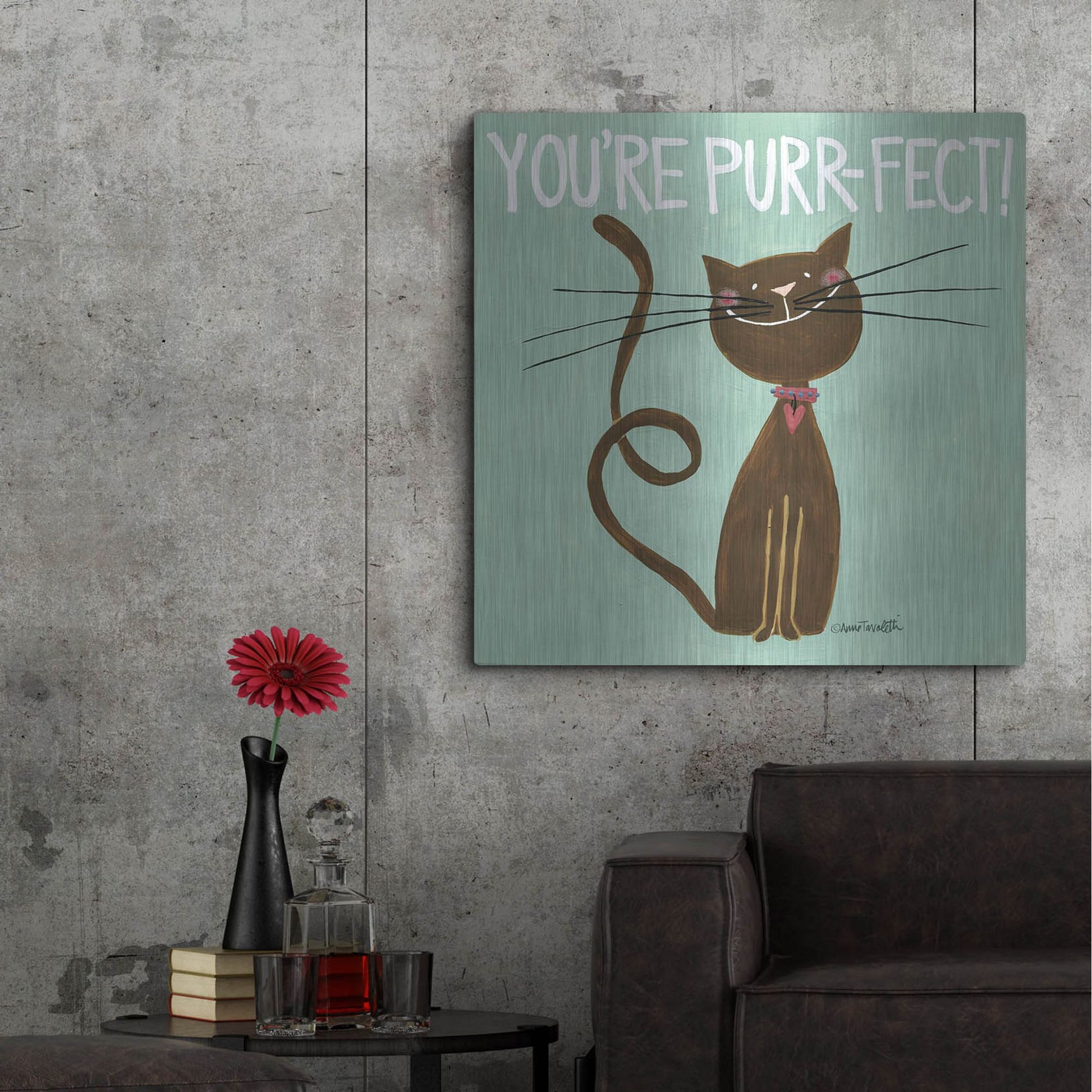 Luxe Metal Art 'Happy Cats Youre Purr-fect' by Anne Tavoletti, Metal Wall Art,36x36