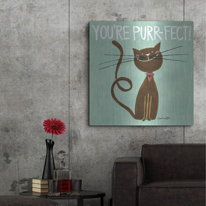 Luxe Metal Art 'Happy Cats Youre Purr-fect' by Anne Tavoletti, Metal Wall Art,36x36