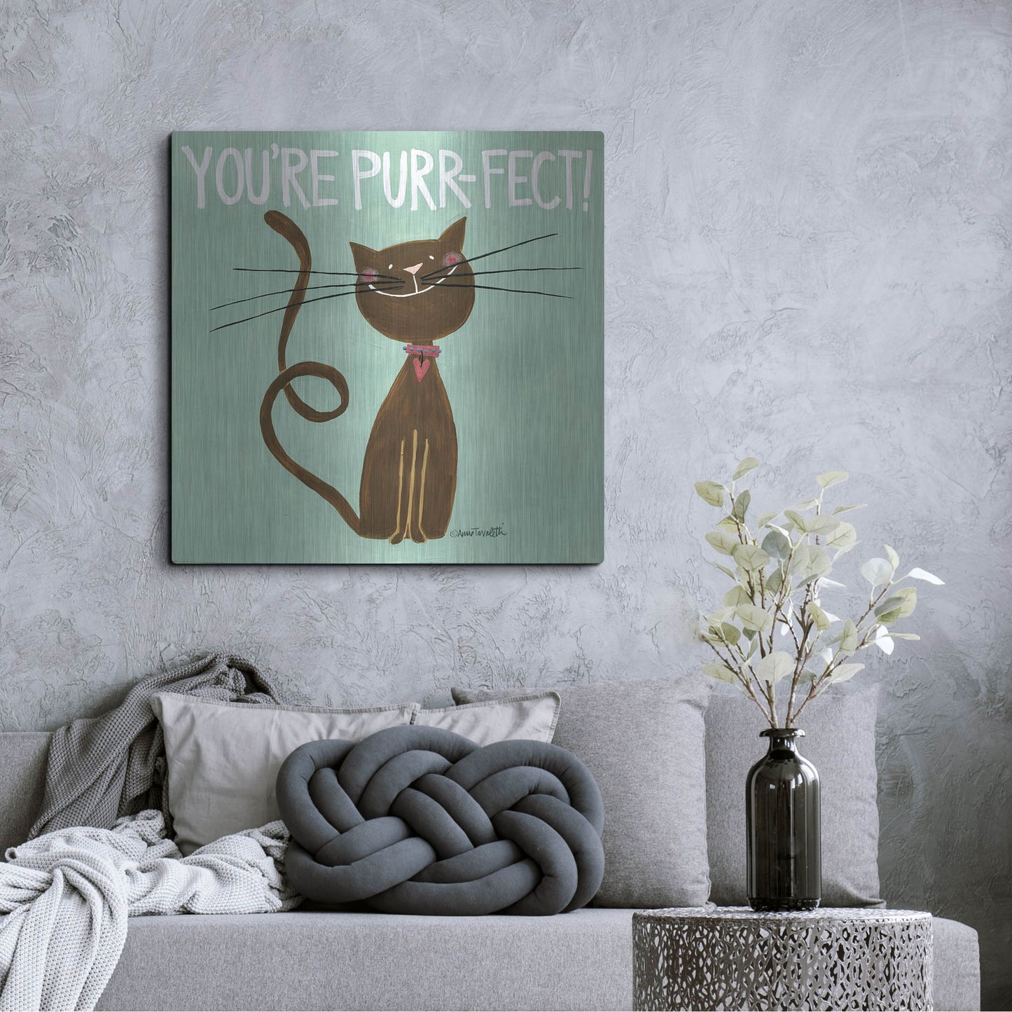 Luxe Metal Art 'Happy Cats Youre Purr-fect' by Anne Tavoletti, Metal Wall Art,36x36