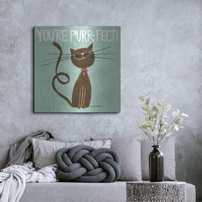 Luxe Metal Art 'Happy Cats Youre Purr-fect' by Anne Tavoletti, Metal Wall Art,36x36