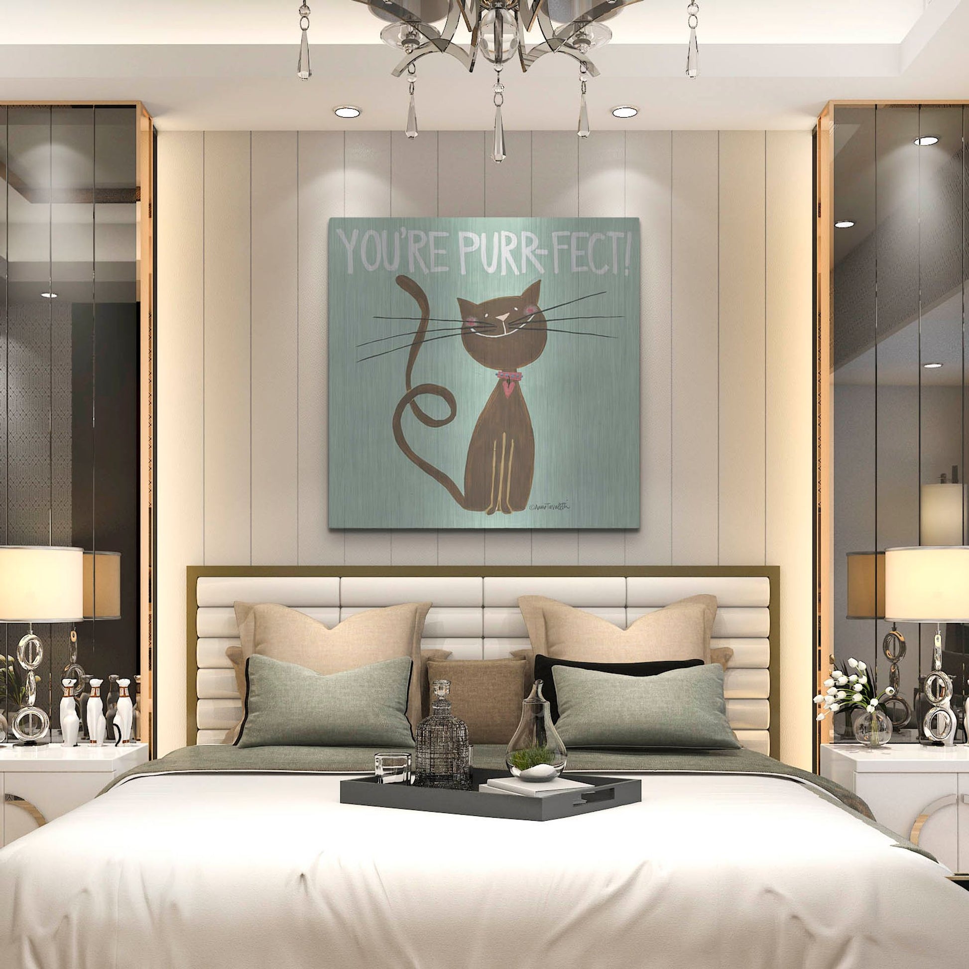 Luxe Metal Art 'Happy Cats Youre Purr-fect' by Anne Tavoletti, Metal Wall Art,36x36