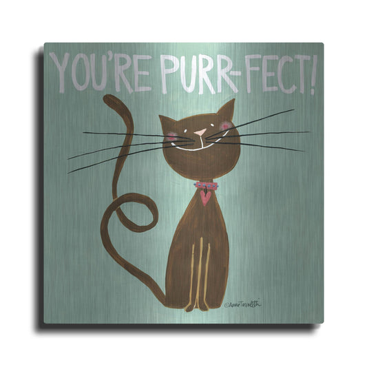 Luxe Metal Art 'Happy Cats Youre Purr-fect' by Anne Tavoletti, Metal Wall Art