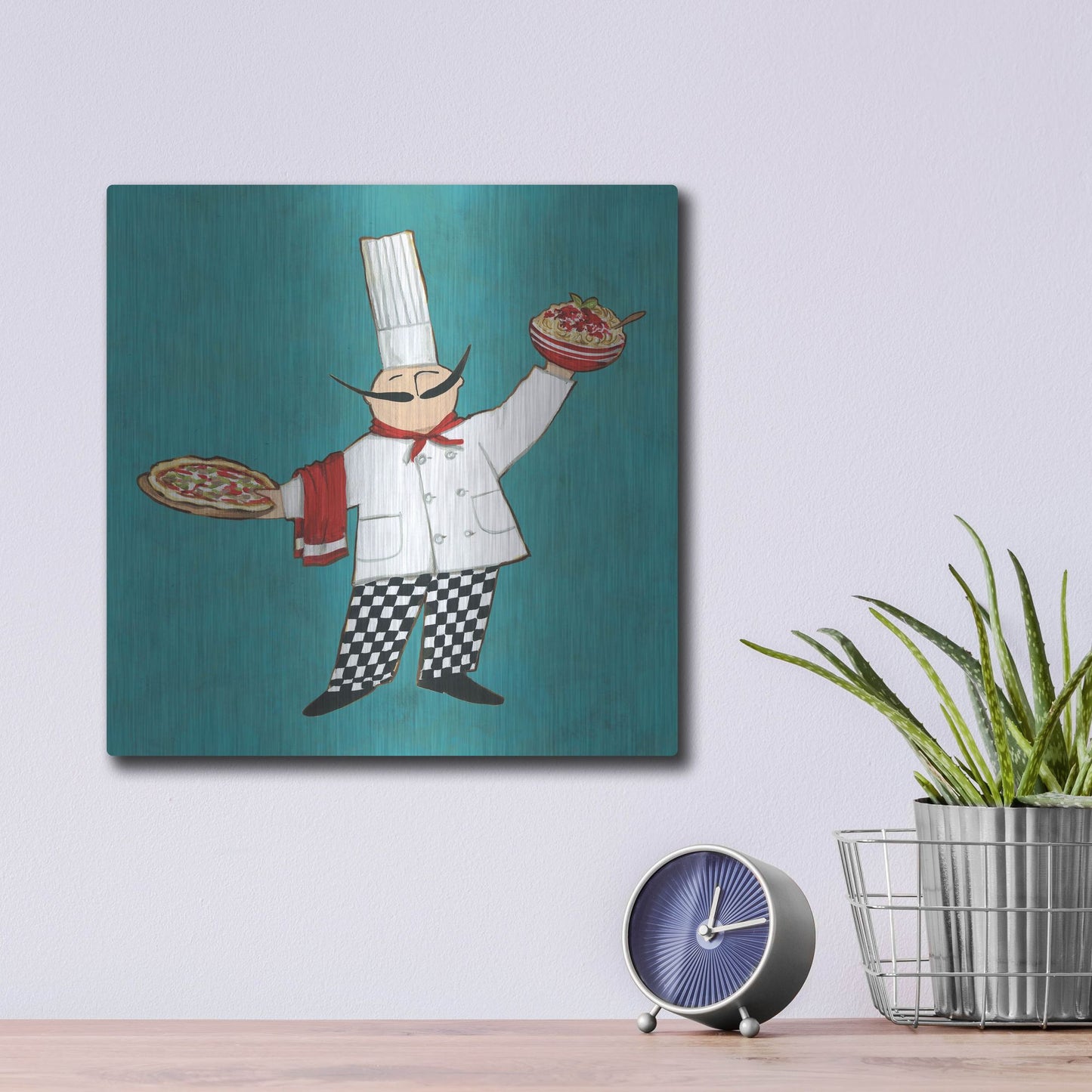 Luxe Metal Art 'Pasta Chef in Color' by Anne Tavoletti, Metal Wall Art,12x12