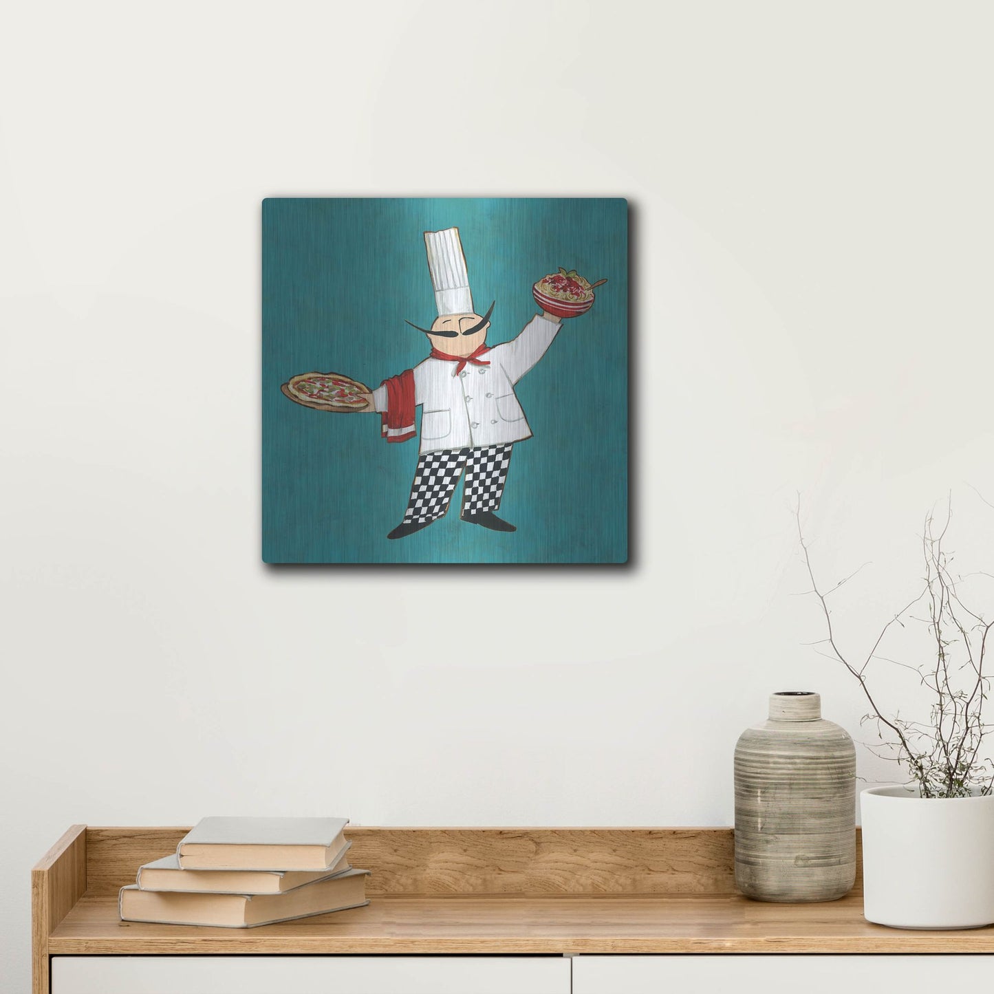 Luxe Metal Art 'Pasta Chef in Color' by Anne Tavoletti, Metal Wall Art,12x12