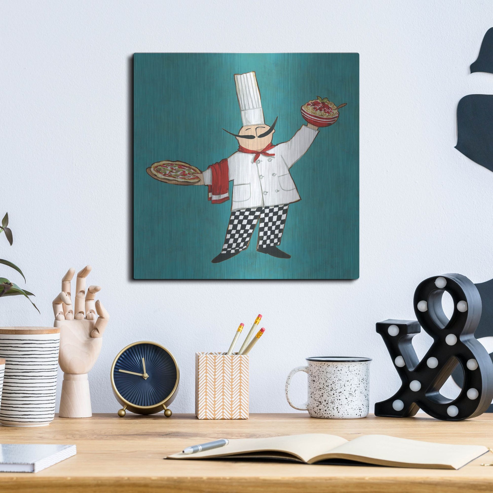 Luxe Metal Art 'Pasta Chef in Color' by Anne Tavoletti, Metal Wall Art,12x12