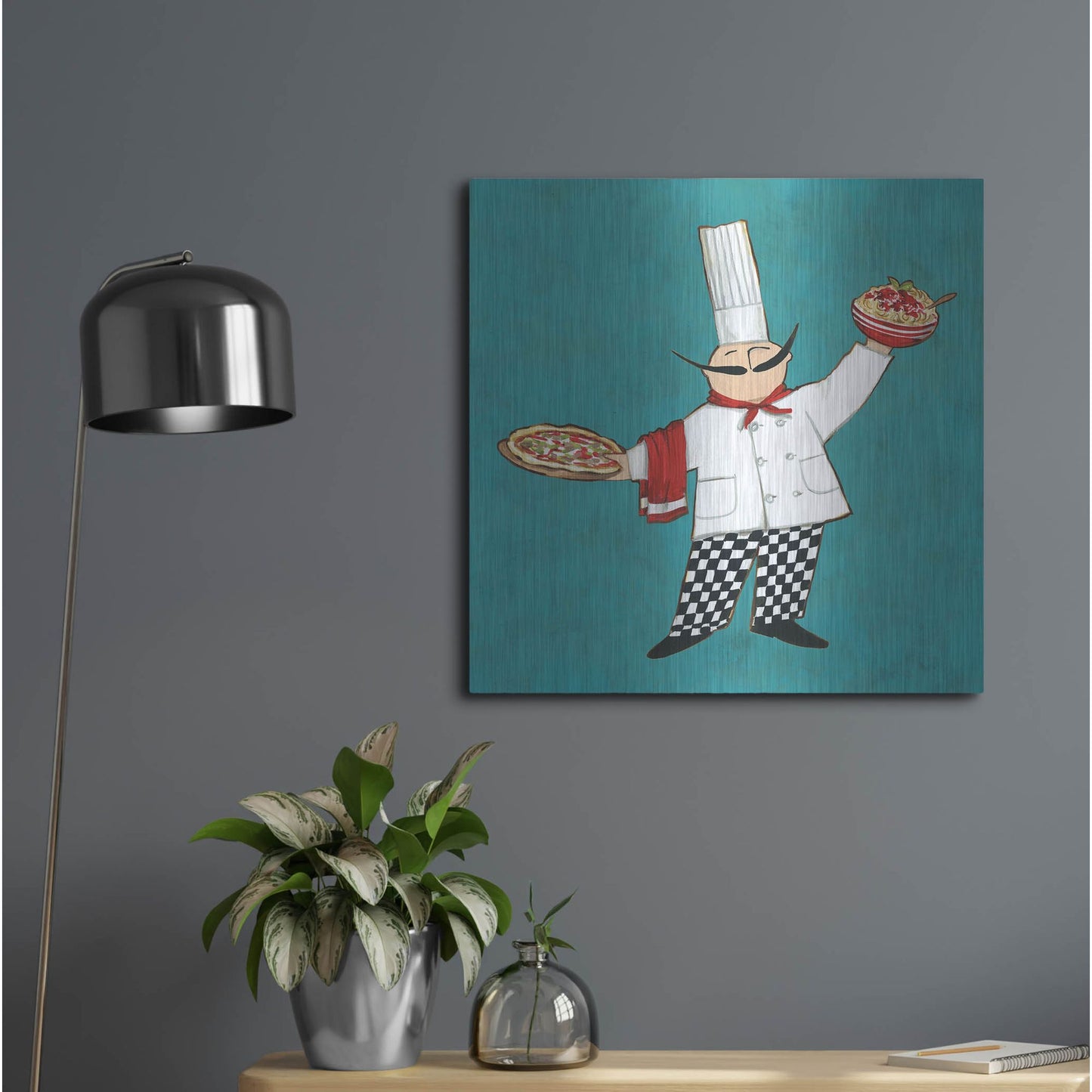 Luxe Metal Art 'Pasta Chef in Color' by Anne Tavoletti, Metal Wall Art,24x24