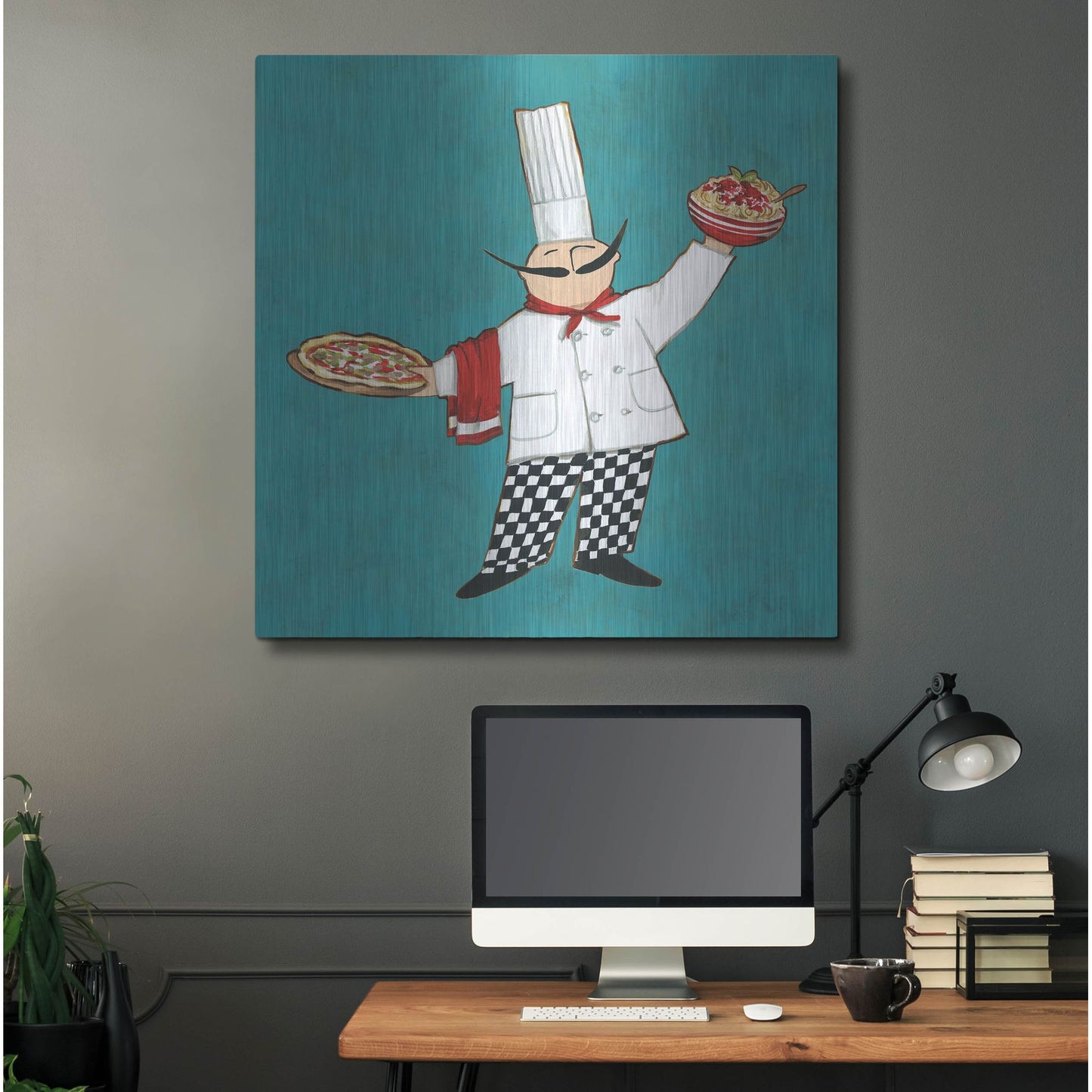 Luxe Metal Art 'Pasta Chef in Color' by Anne Tavoletti, Metal Wall Art,36x36