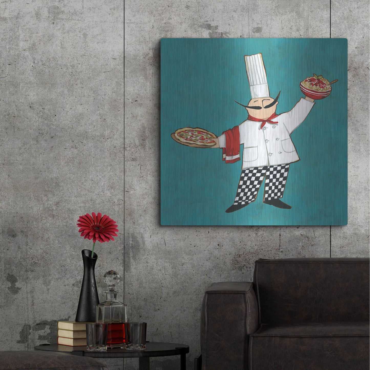 Luxe Metal Art 'Pasta Chef in Color' by Anne Tavoletti, Metal Wall Art,36x36