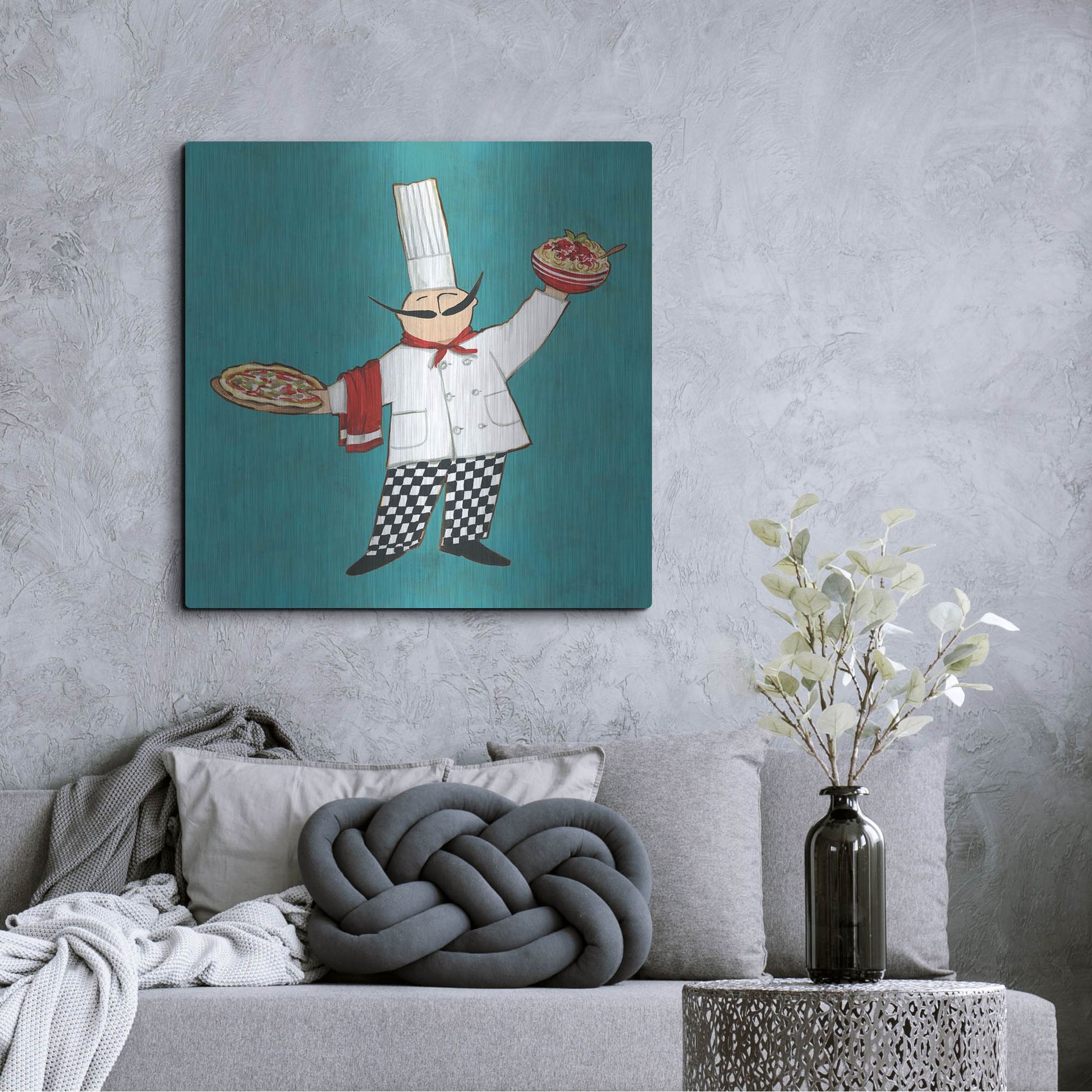 Luxe Metal Art 'Pasta Chef in Color' by Anne Tavoletti, Metal Wall Art,36x36