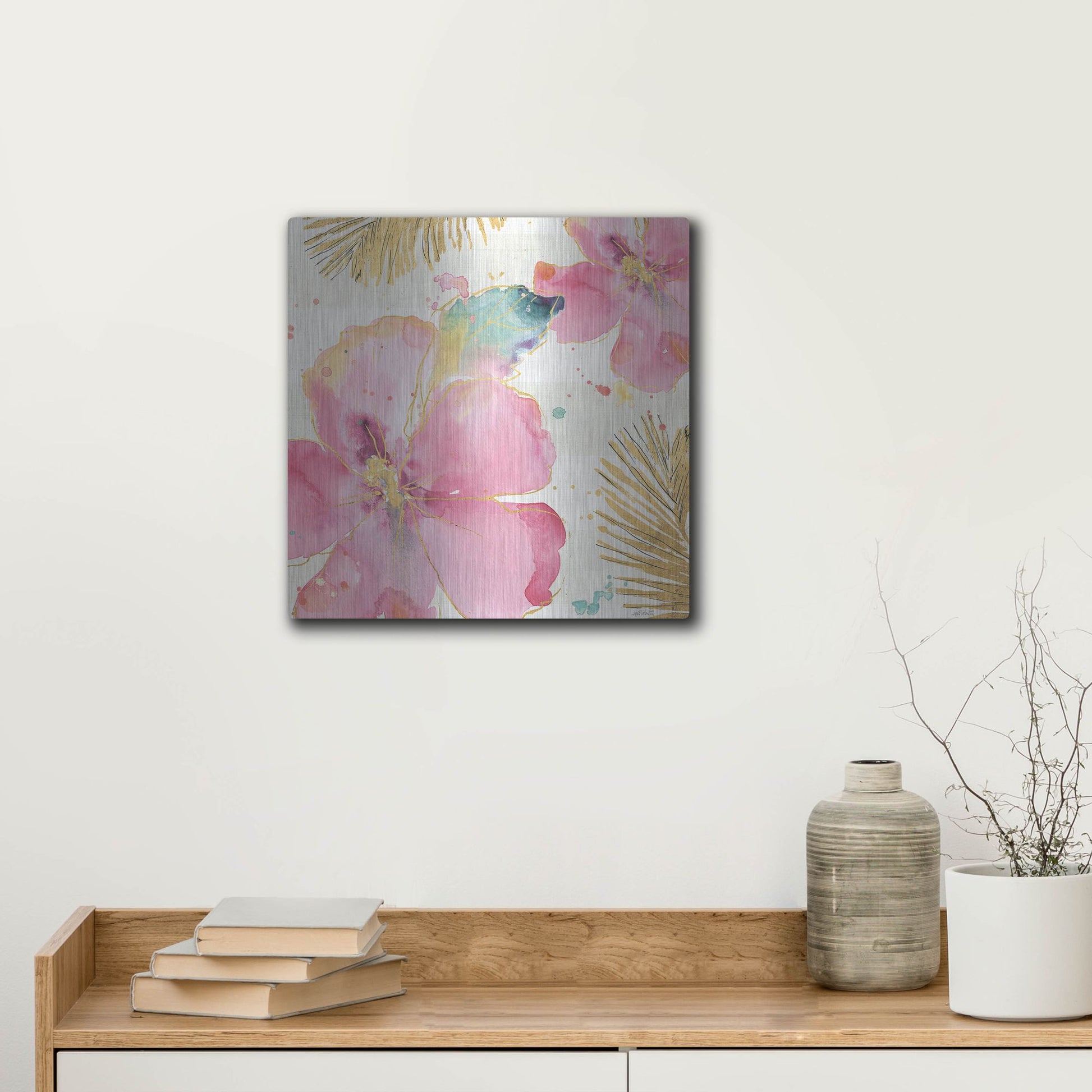 Luxe Metal Art 'Flamingo Fever VIII' by Anne Tavoletti, Metal Wall Art,12x12