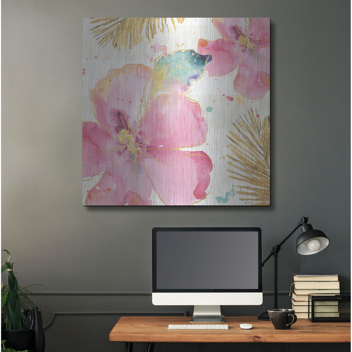 Luxe Metal Art 'Flamingo Fever VIII' by Anne Tavoletti, Metal Wall Art,36x36