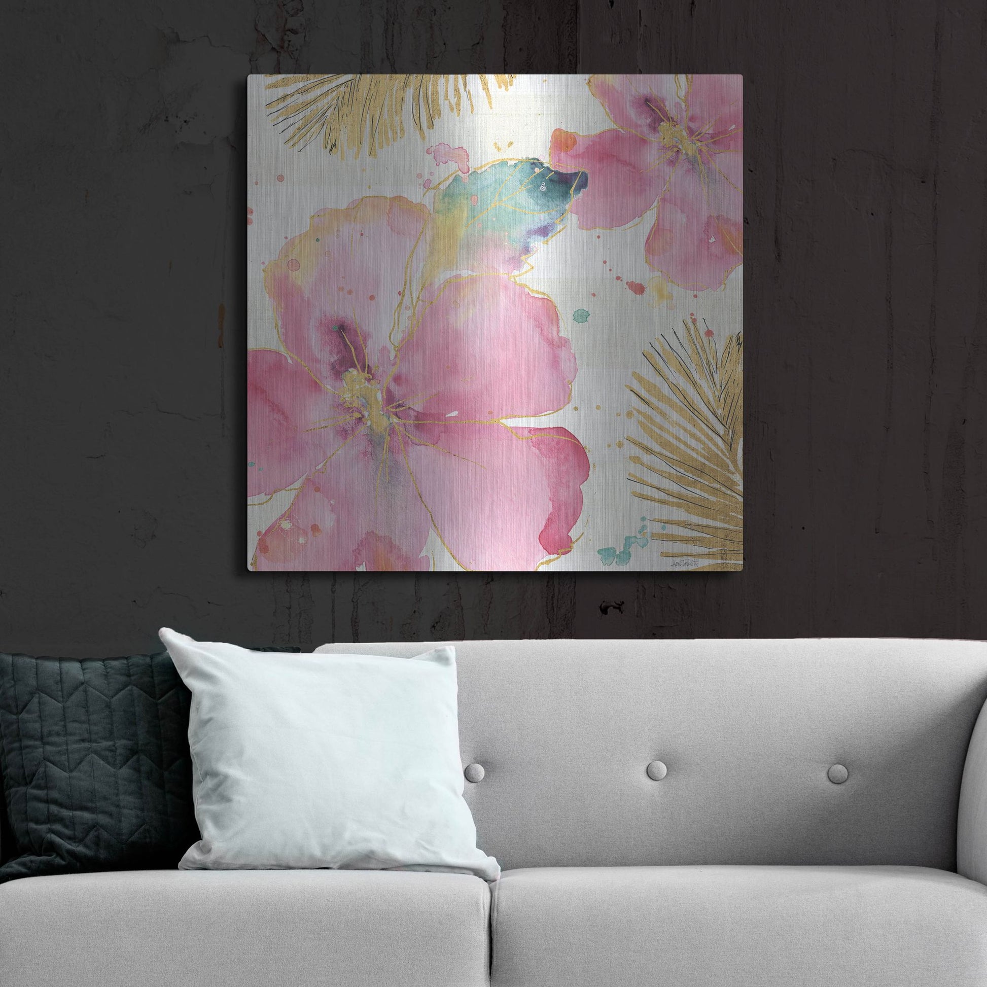 Luxe Metal Art 'Flamingo Fever VIII' by Anne Tavoletti, Metal Wall Art,36x36