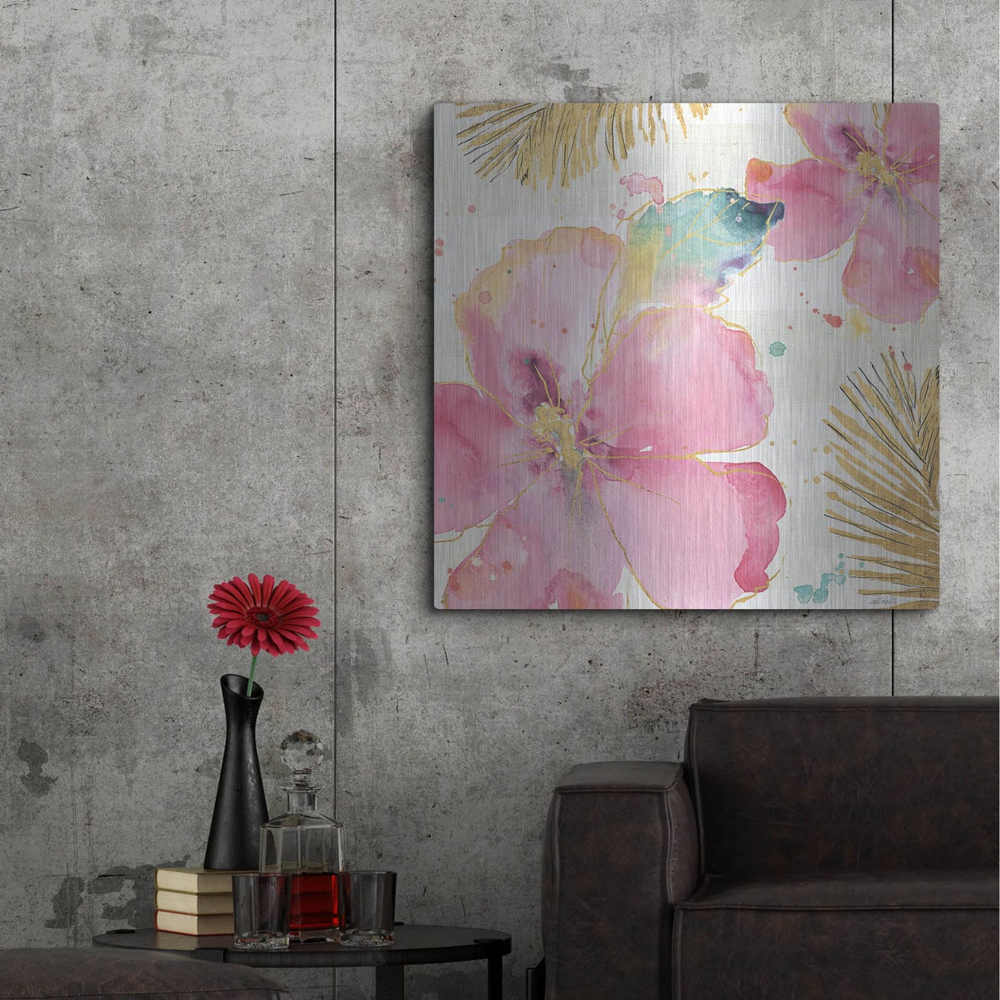 Luxe Metal Art 'Flamingo Fever VIII' by Anne Tavoletti, Metal Wall Art,36x36