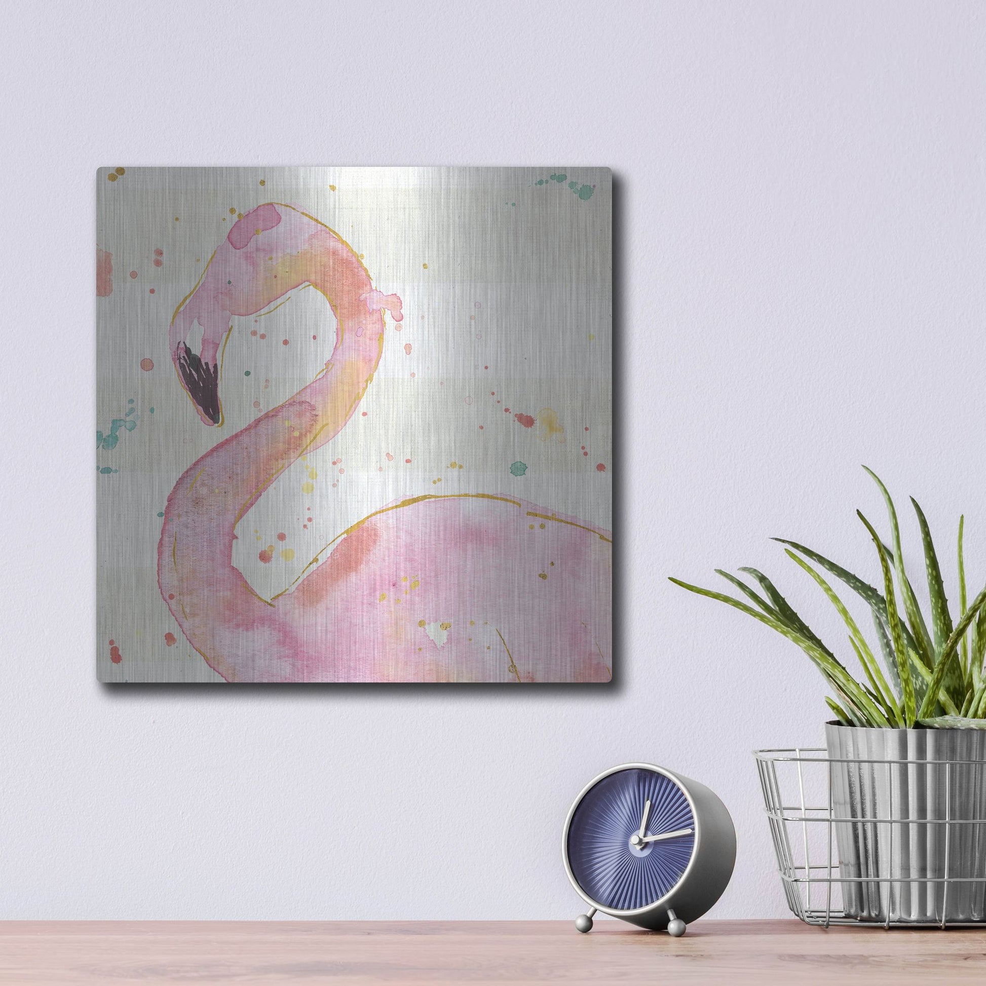 Luxe Metal Art 'Flamingo Fever III' by Anne Tavoletti, Metal Wall Art,12x12