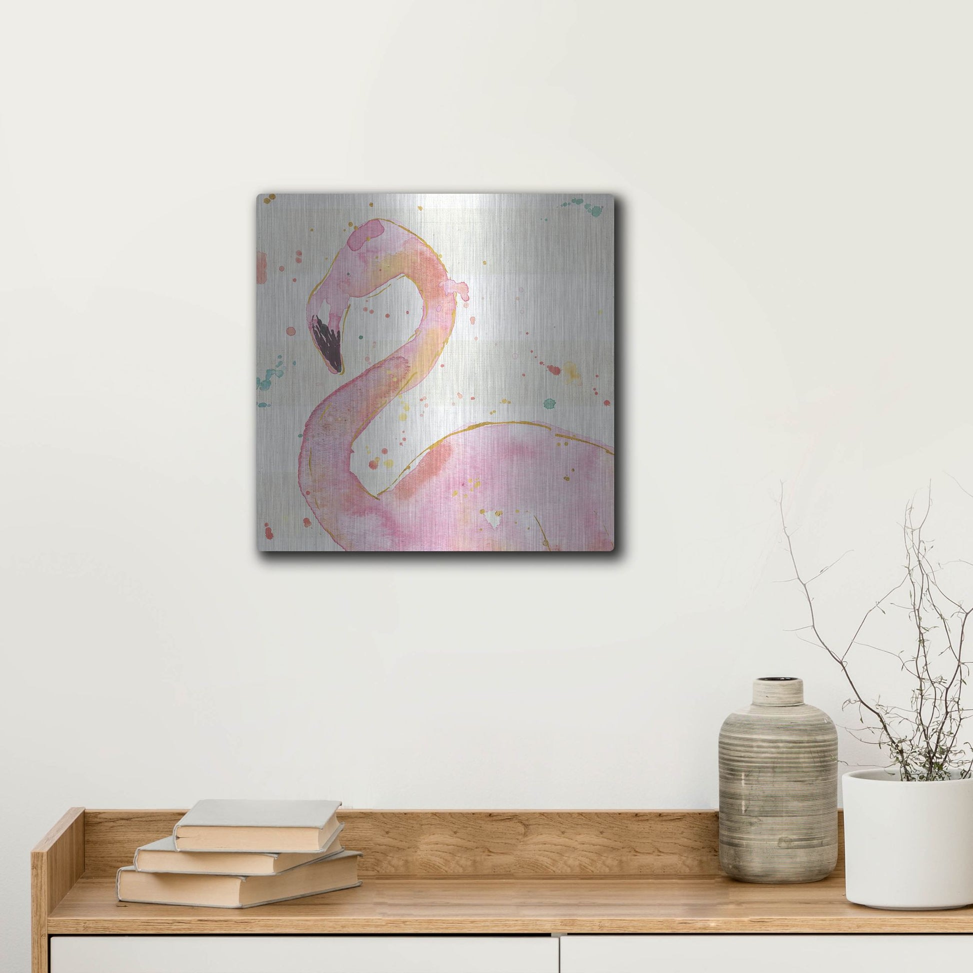 Luxe Metal Art 'Flamingo Fever III' by Anne Tavoletti, Metal Wall Art,12x12