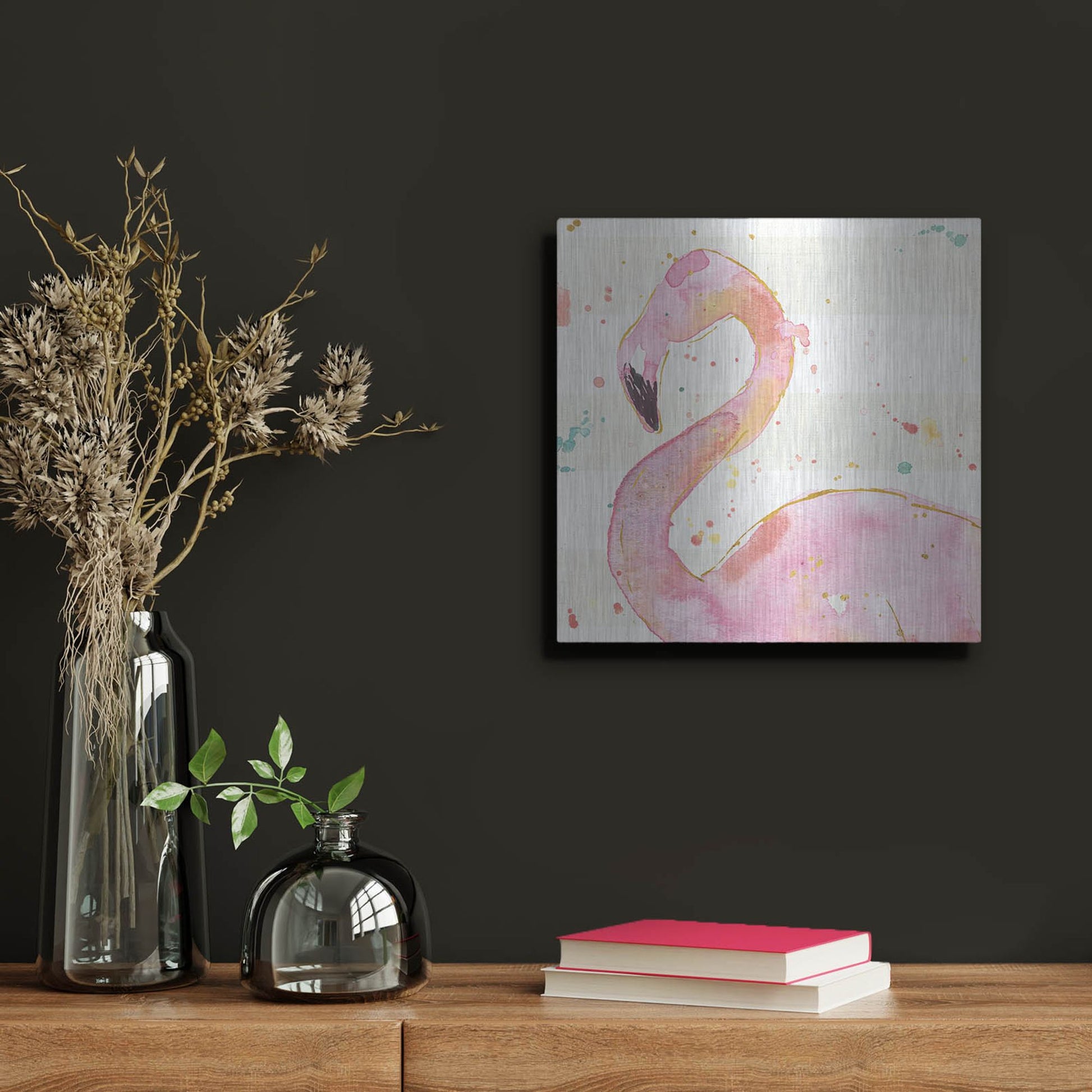 Luxe Metal Art 'Flamingo Fever III' by Anne Tavoletti, Metal Wall Art,12x12