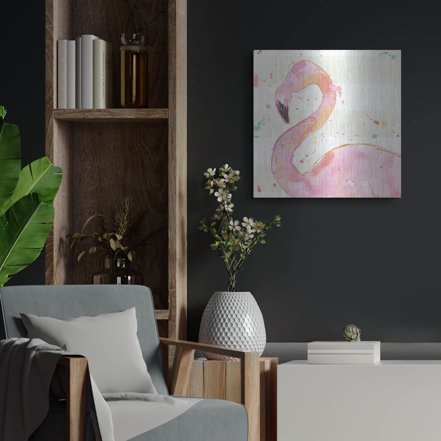 Luxe Metal Art 'Flamingo Fever III' by Anne Tavoletti, Metal Wall Art,24x24