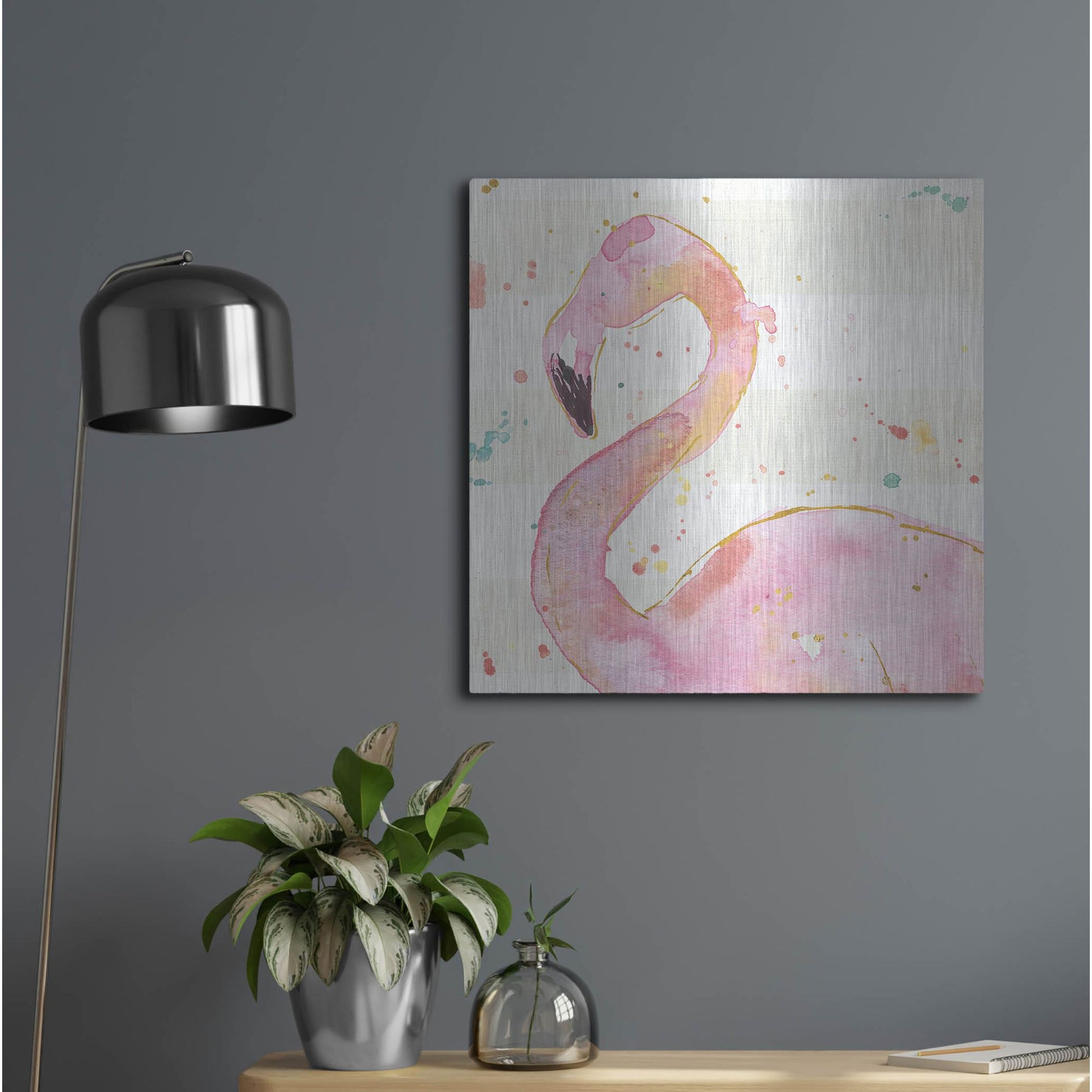 Luxe Metal Art 'Flamingo Fever III' by Anne Tavoletti, Metal Wall Art,24x24