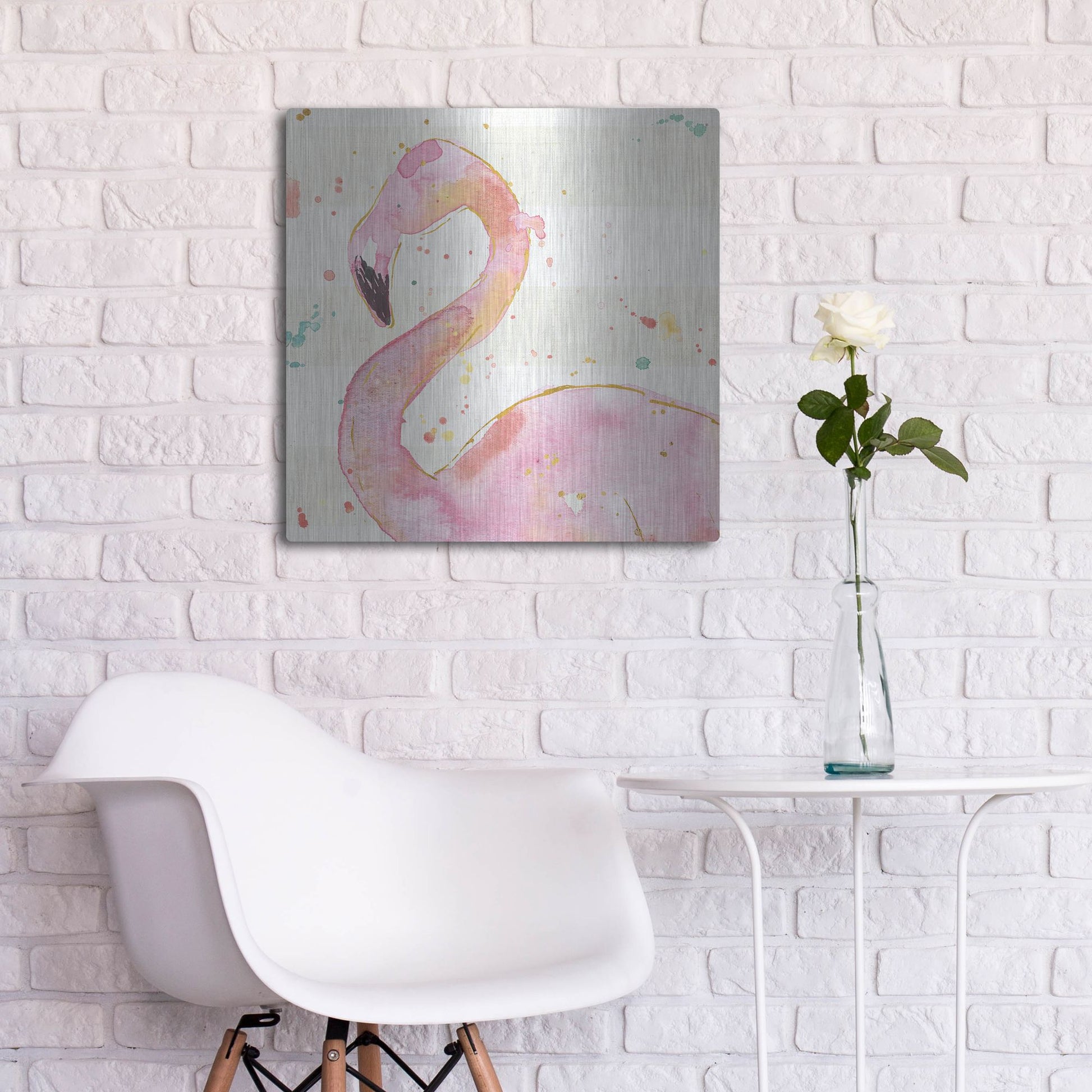 Luxe Metal Art 'Flamingo Fever III' by Anne Tavoletti, Metal Wall Art,24x24