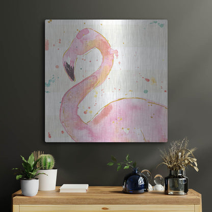 Luxe Metal Art 'Flamingo Fever III' by Anne Tavoletti, Metal Wall Art,24x24